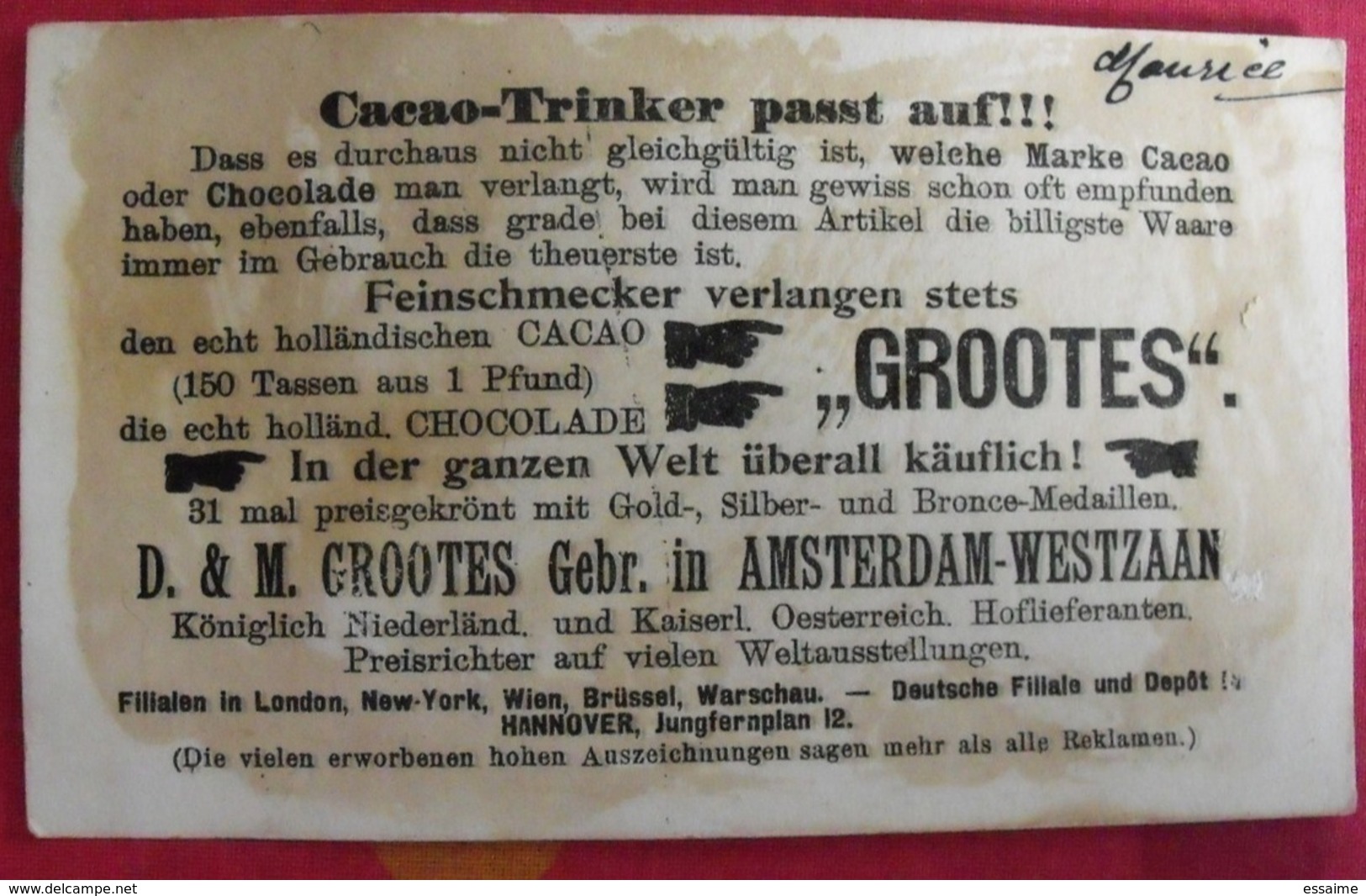 Chromo. Cacao Grootes (pays-bas). Image Chromo. Vers 1880. Cirque Clown Chien Savant Abécédaire Lettre C - Sonstige & Ohne Zuordnung