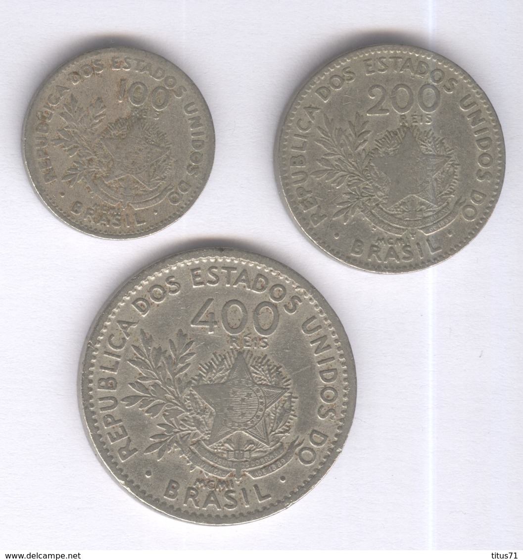 Lot De 3 Monnaies Brésil - 100 , 200 , 400 Reis Liberty 1901 - Brazilië