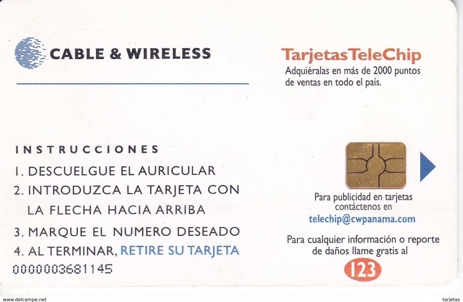 (CHIP NEGRO) TARJETA DE PANAMA DE CABLE & WIRELESS DE TARJETAS TELECHIP - Panama