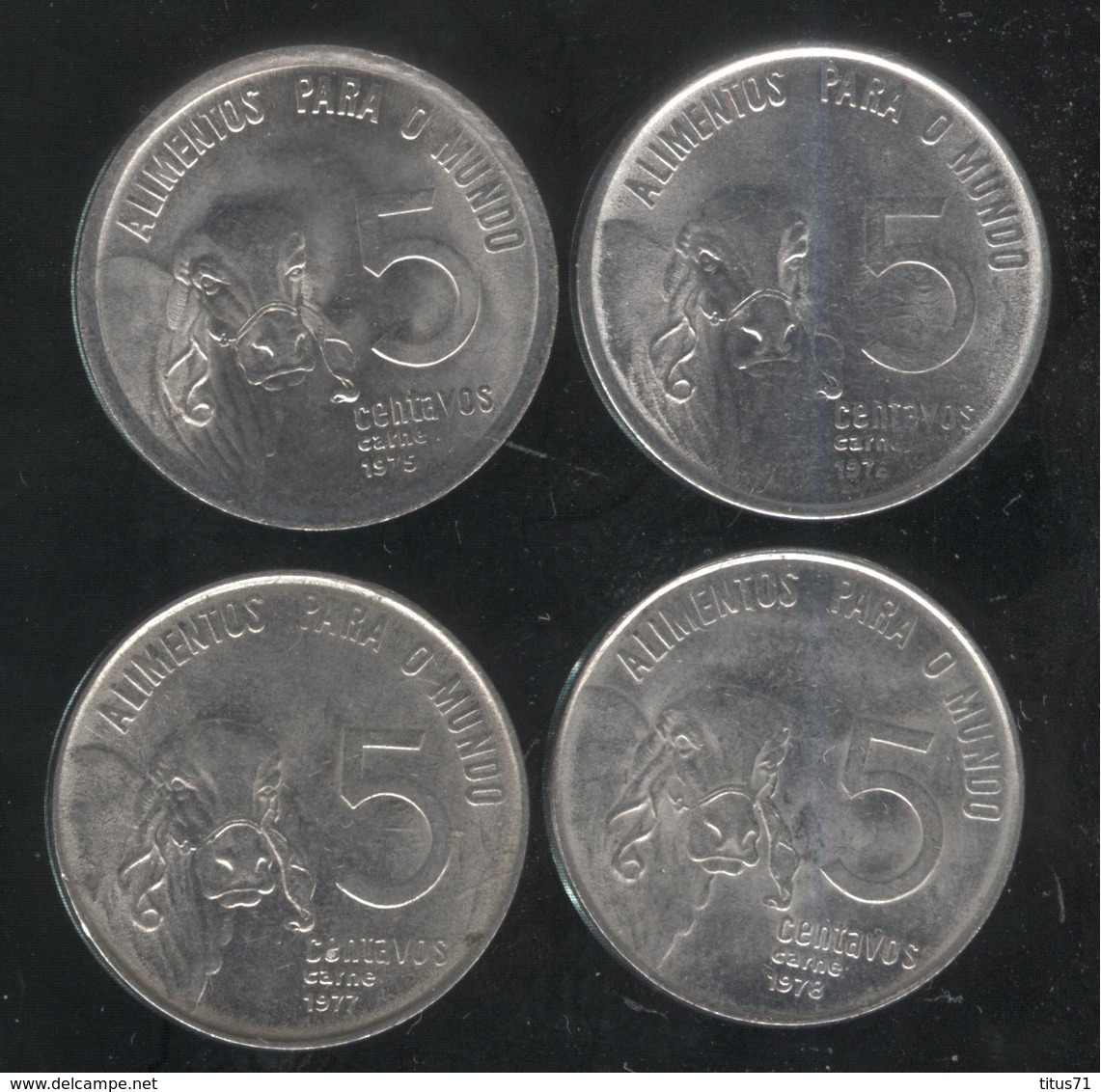 Lot De 4 Monnaies 5 Centavos FAO Brésil - 1975 1976 1977 1978 - Brazil