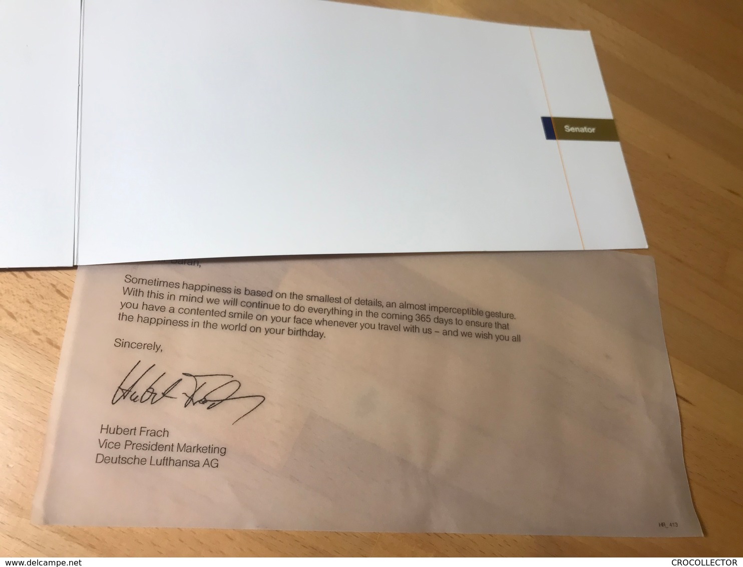 LUFTHANSA BIRTHDAY GREETING CARD FOR GOLD SENATOR CARD HOLDERS - Cadeaux Promotionnels