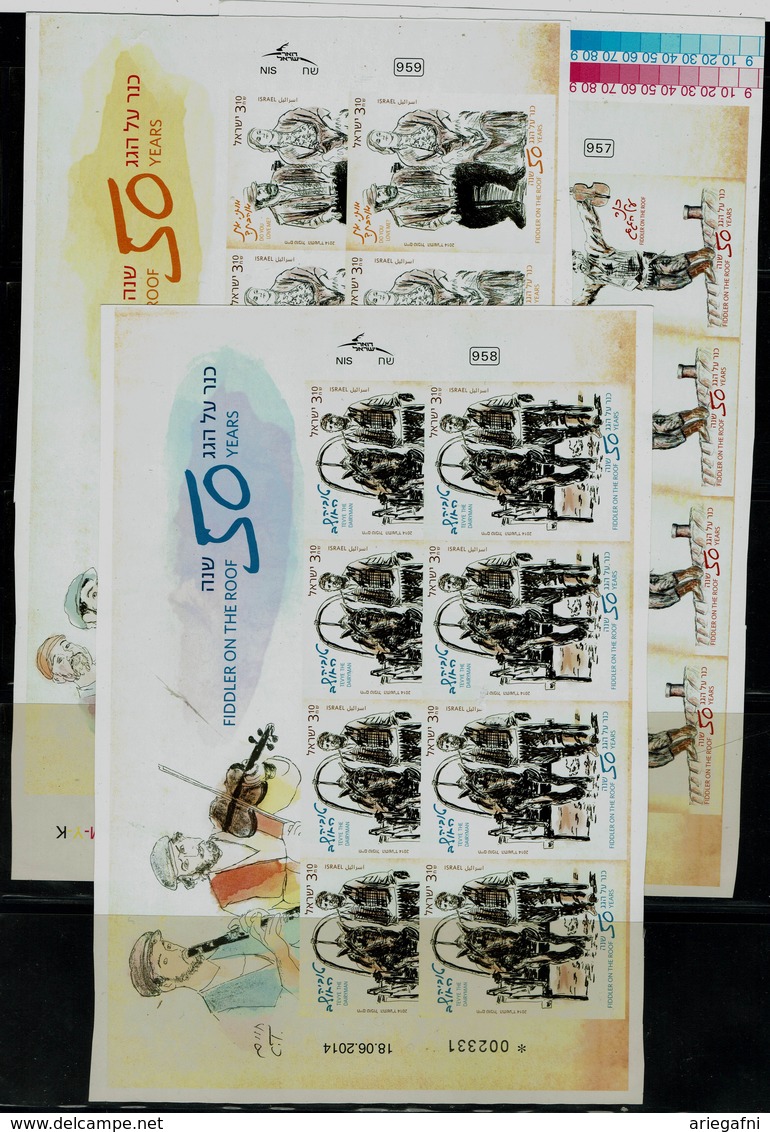 ISRAEL  2014 50 YARS FIDDLER ON THE ROOF SET OF 3 SHEET IMPERF MNH VF!! - Geschnittene, Druckproben Und Abarten