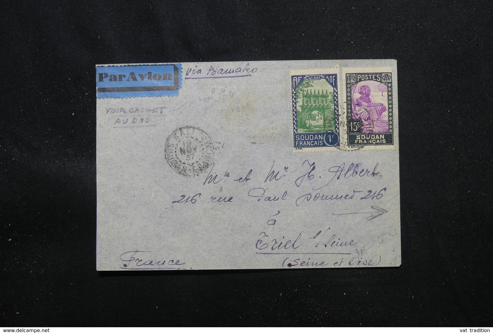 SOUDAN - Enveloppe De Kati Pour La France Par 1er Vol D'essai Du 22 / 11 / 37 , Voir Cachet Au Verso - L 57809 - Brieven En Documenten