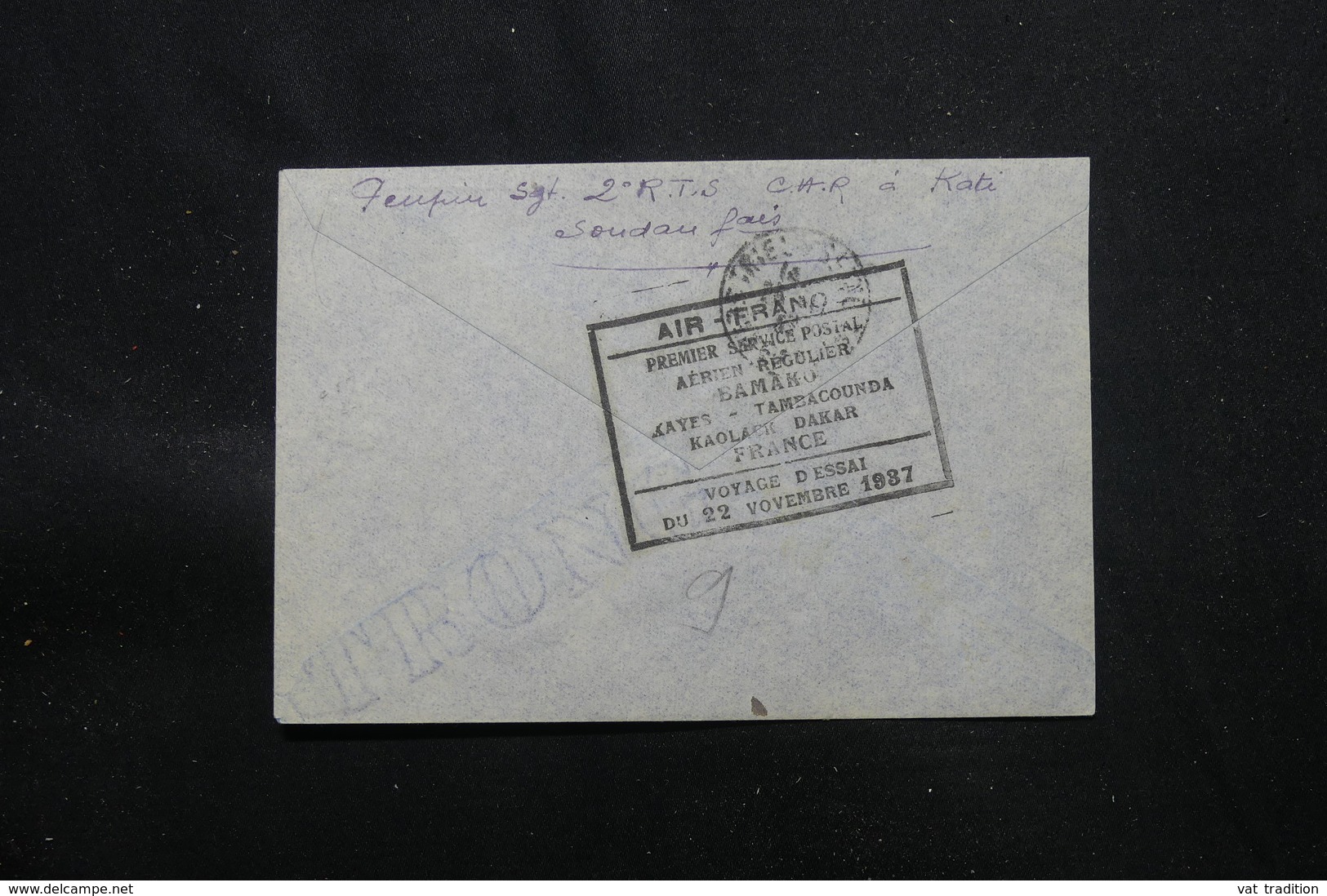 SOUDAN - Enveloppe De Kati Pour La France Par 1er Vol D'essai Du 22 / 11 / 37 , Voir Cachet Au Verso - L 57809 - Brieven En Documenten