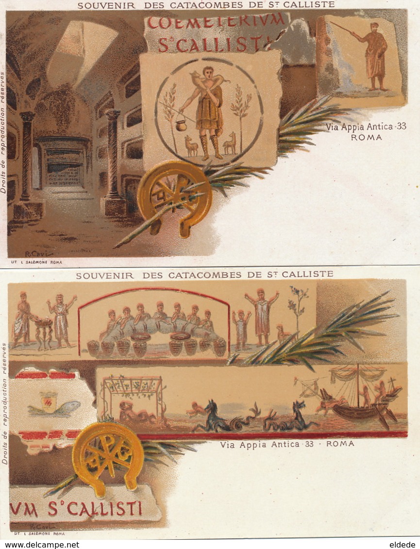 Roma 2 Litho Salomone Roma. Catacombes De St Calliste  . Via Appia Antica . Undivided Back . - Collections & Lots