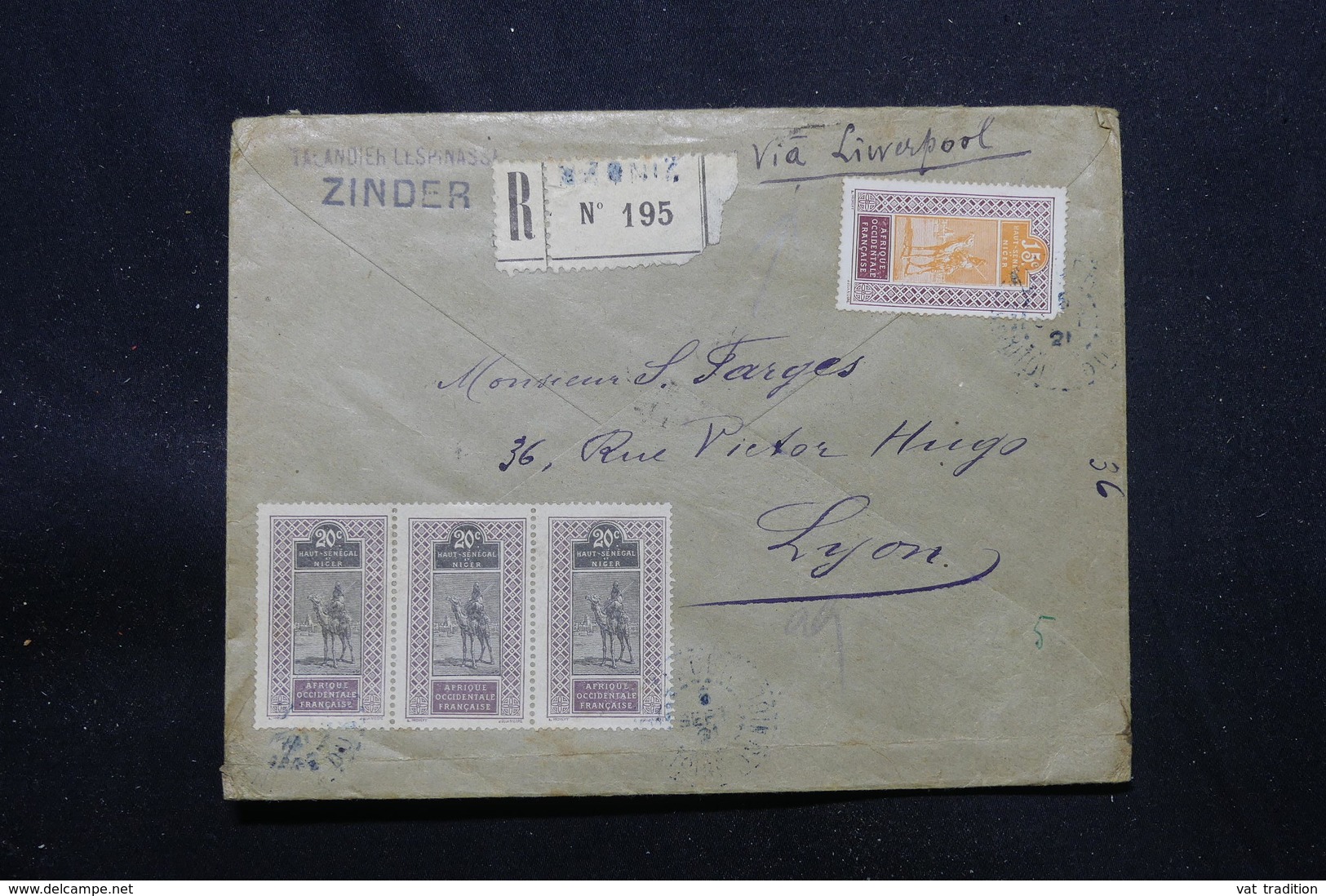 NIGER - Enveloppe En Recommandé De Zinder Pour Lyon En 1921 Via Liverpool , Affranchissement Plaisant - L 57811 - Cartas & Documentos