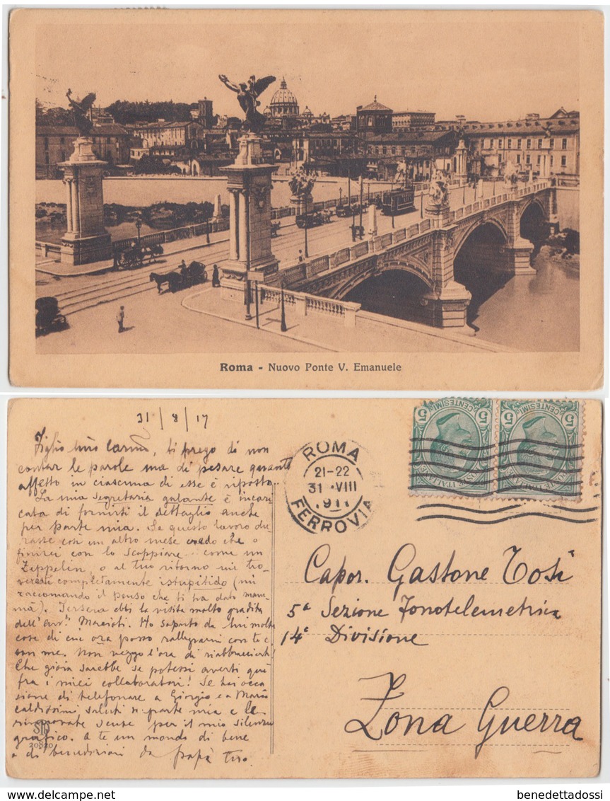 Roma - Nuovo Ponte V. Emanuele, Viaggiata 1919 (inviata In Zona Di Guerra) - Ponts
