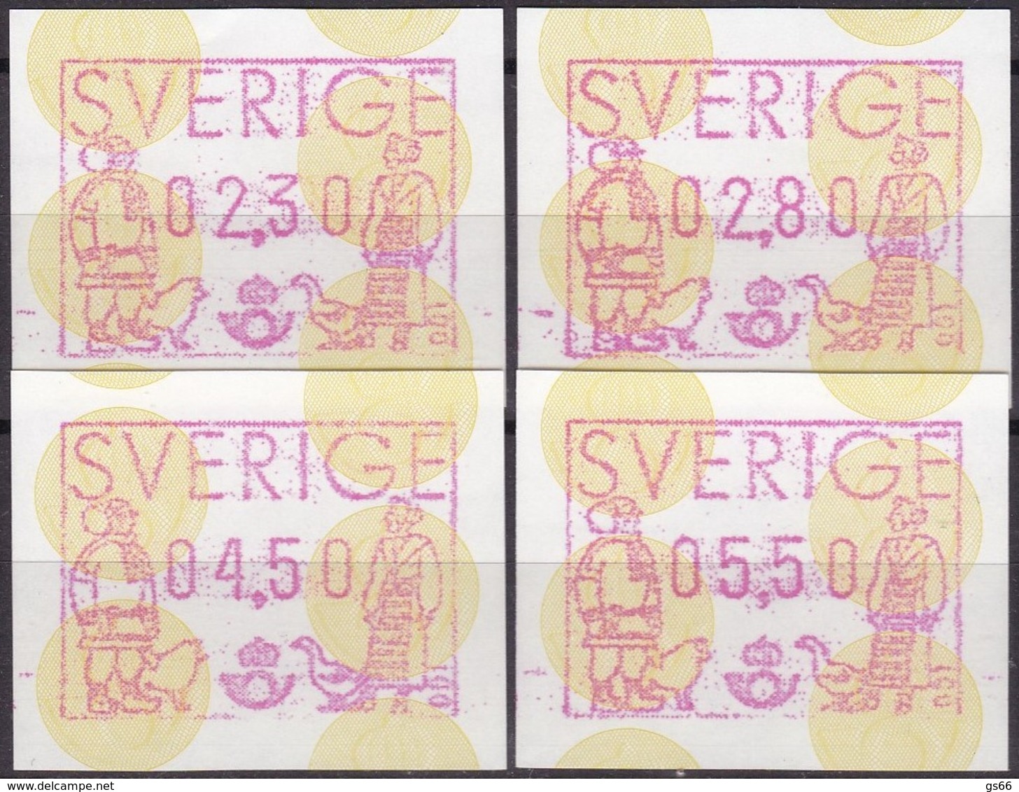 Schweden, 1991,  ATM 1,  MNH **, 2,30/2,80/4,50/5,50 - Machine Labels [ATM]