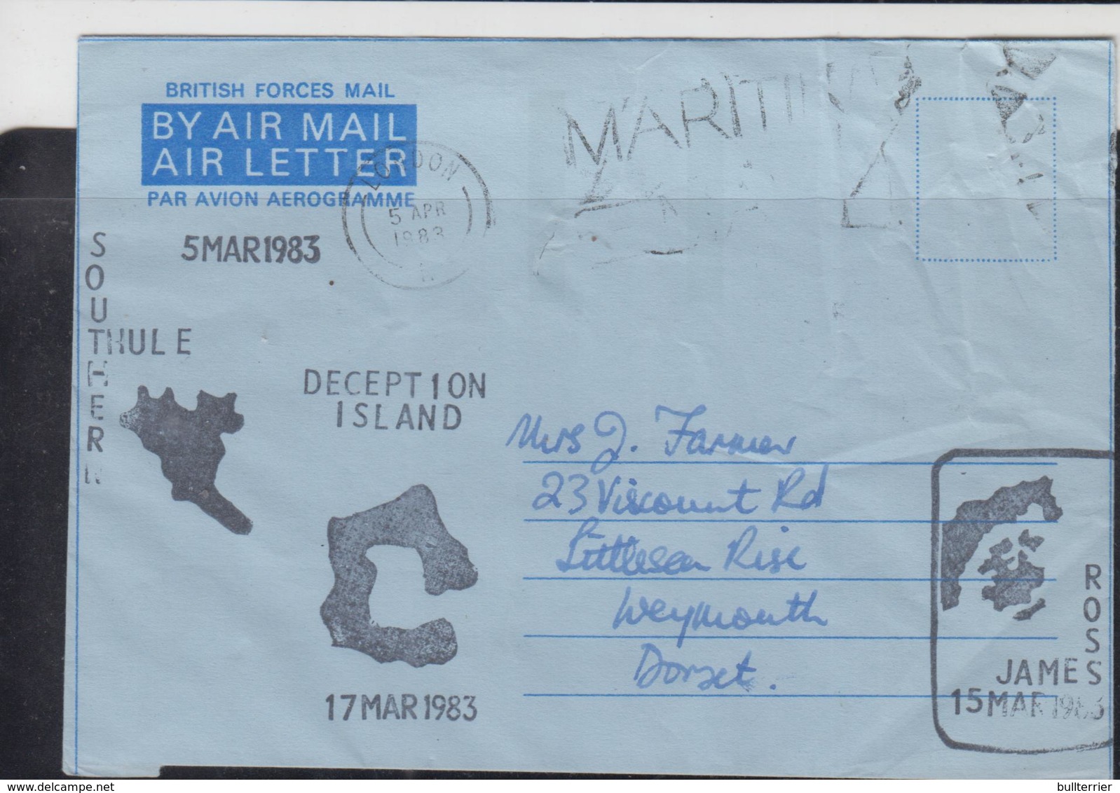 SOUTH POLE - 1983 - AIR LETTER TO LONDON VARIOUS CACHETS  SOUTH THULE, DECEPTION, JAMES ROSS - Midwinter