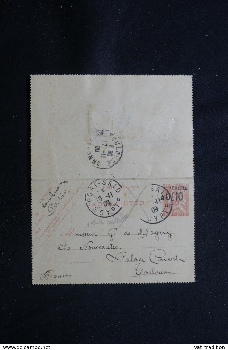 PORT SAÏD - Entier Postal Type Mouchon Surchargé "Taxe Réduite A 0f10 Ct " En 1909 Pour Toulouse - L 57871 - Cartas & Documentos