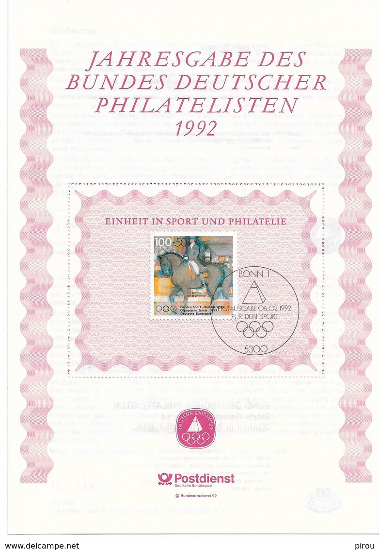 FDC ALLEMAGNE JEUX OLYMPIQUES DE BARCELONE 1992 EQUITATION - Summer 1992: Barcelona