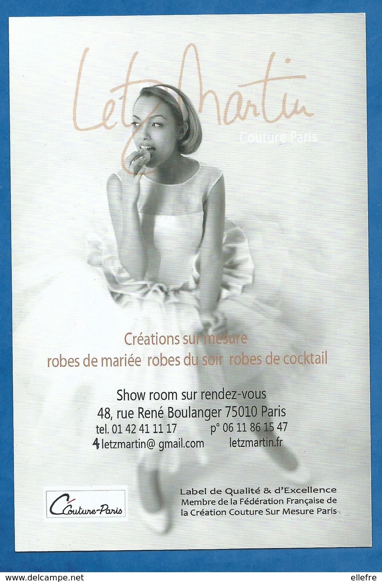 CPM Mode Publicité Mariage LETZ Martin Couture Paris Robe De Mariée Sur Mesure Rue Raymond Boulanger Paris 11ème - Mode