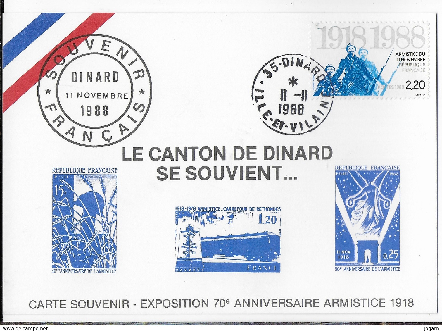 CARTE SOUVENIR 70ème Anniversaire De L' Armistice 1918 (Canton De Dinard) - Guerre 1914-18