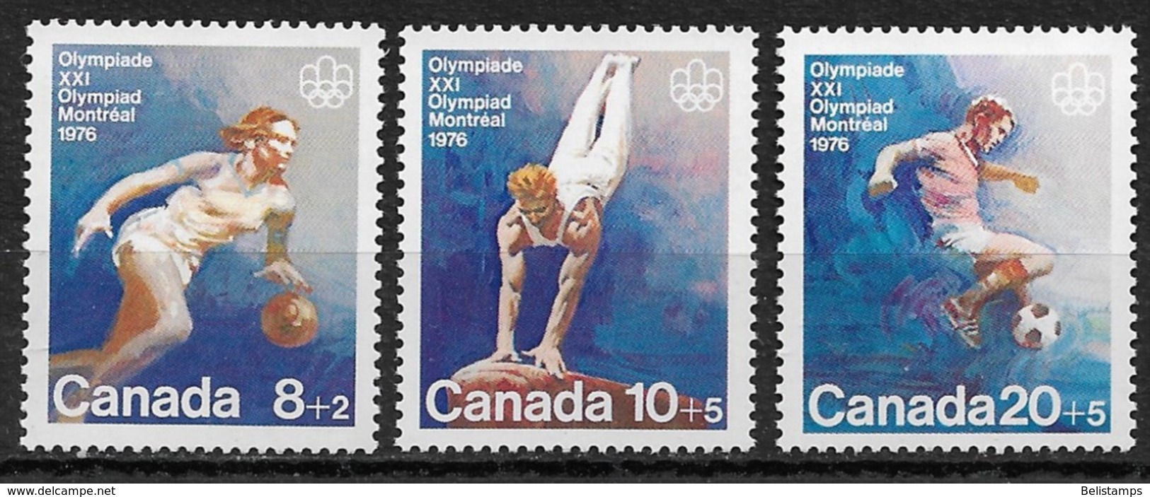 Canada 1976. Scott #B10-2 (MNH) Montreal Olympic Games, Basketball, Vaulting & Soccer ** Complete Set - Unused Stamps