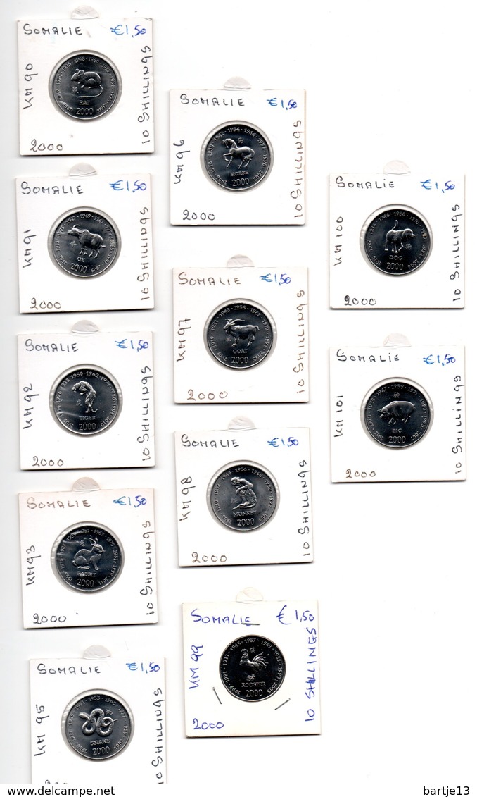 SOMALIE 10 SHILLINGS 2000 - 11 PCS - ASIAN ASTROLOGY -  DIERENRIEM ANIMALS DIEREN - Somalia