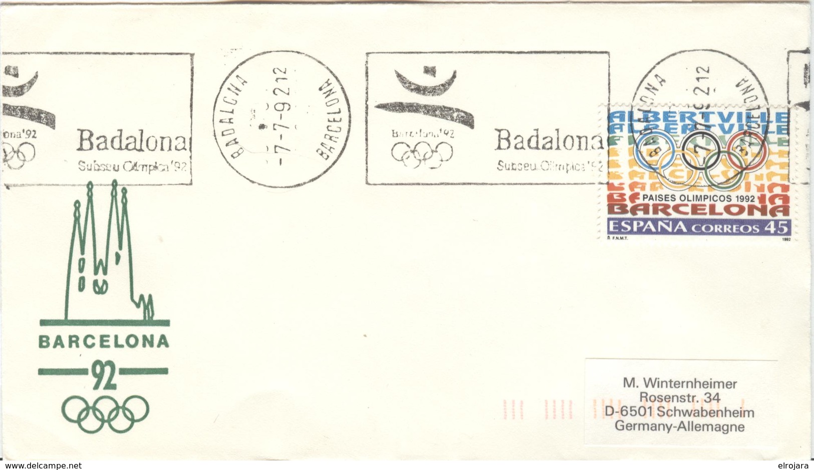 SPAIN Olympic Cover With Olympic Stamp And Machinecancel Badalona Barcelona - Summer 1992: Barcelona