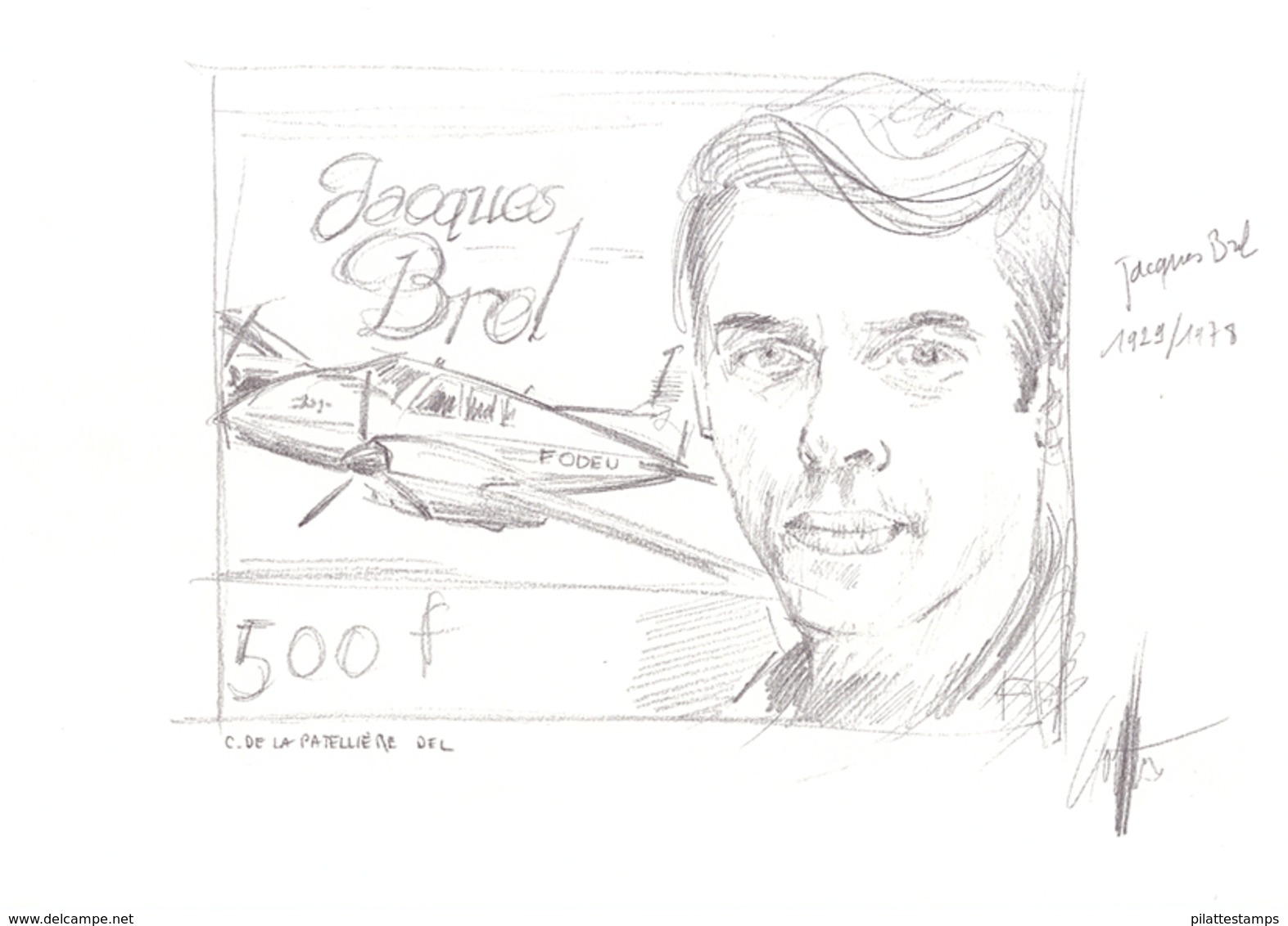 POLYNESIE N°1022 MAQUETTE ORIGINALE JACQUES BREL,AVION SIGNEE DE L'ARTISTE - Other & Unclassified