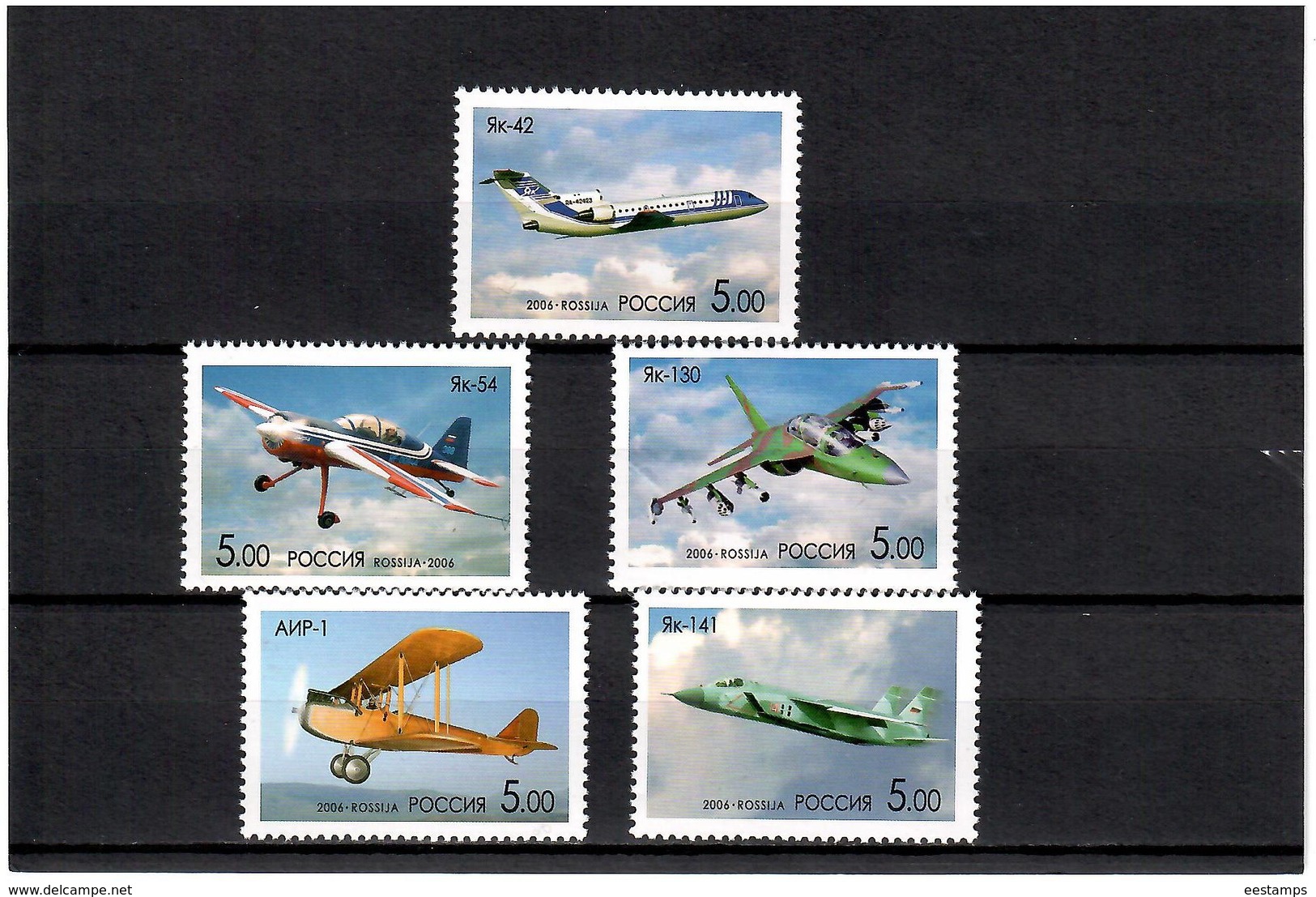 Russia 2006 . Airplanes Of A.S.Yakovlev. 5v X 5.00.    Michel # 1325-29 - Nuovi