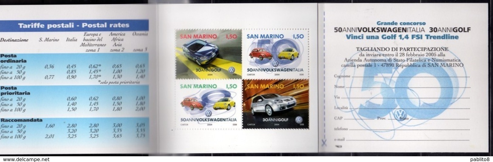 REPUBBLICA DI SAN MARINO 2004 LE GRANDI INDUSTRIE AUTOMOBILISTICHE VOLKSWAGEN GOLF LIBRETTO BOOKLET NUOVO UNUSED MNH - Markenheftchen