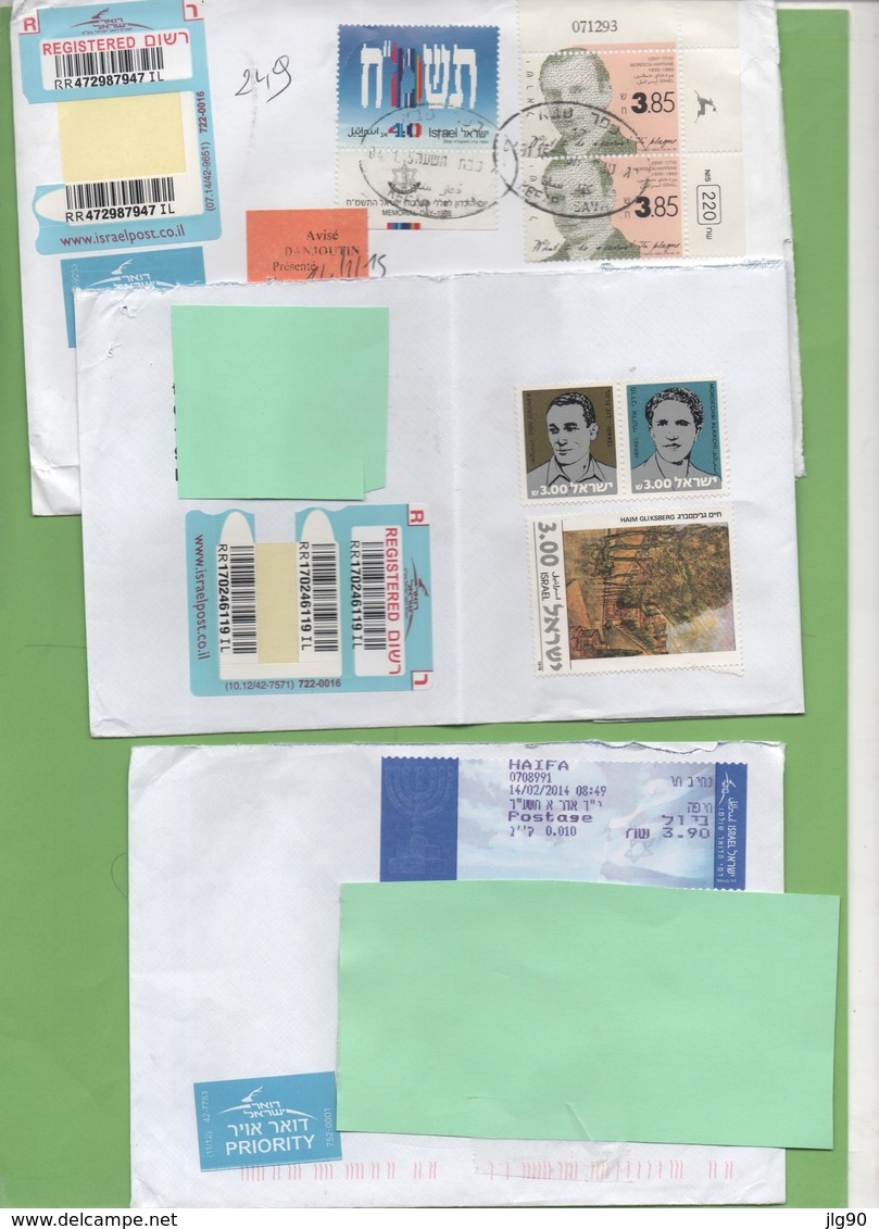 Israel 3 Recent Letters To France And A Few Used Stamps - Lettres & Documents