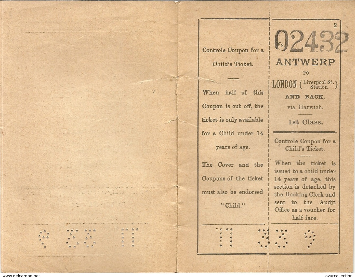 ANVERS A LONDRES . 1ERE CLASSE . 1929 . BELGIQUE - Europa