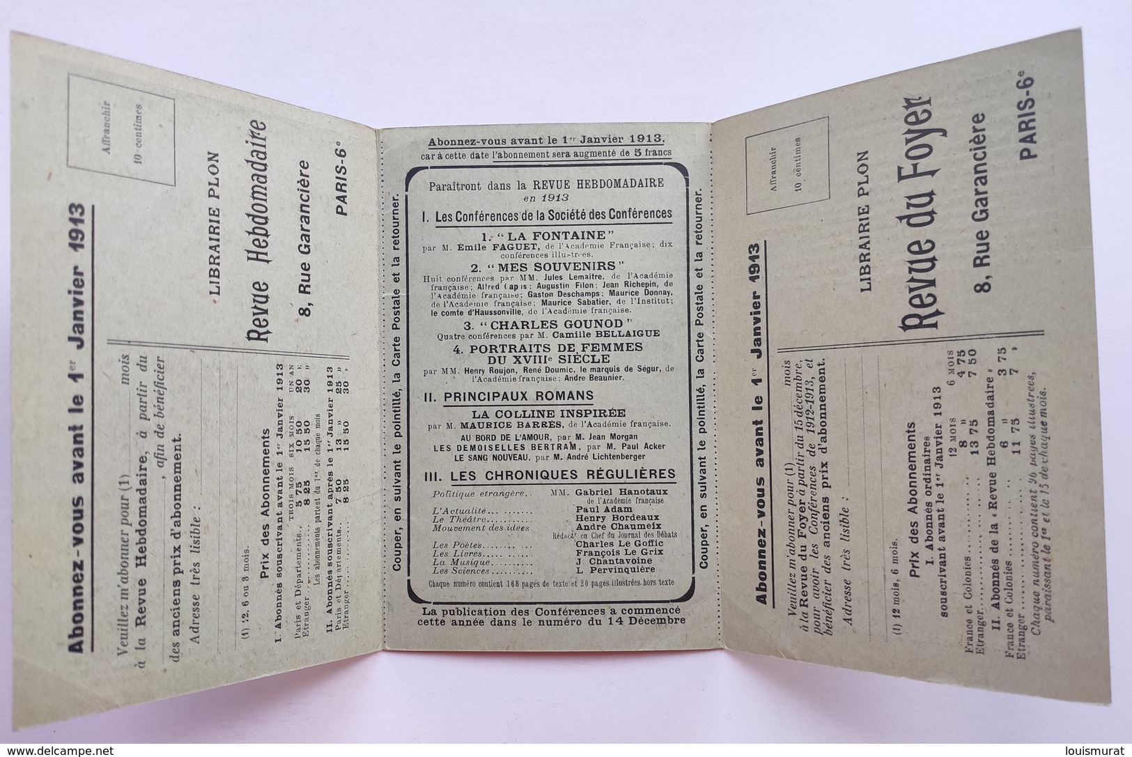 Dépliant Journal La Revue Hebdomadaire - Maurice Barrès - Paris - 1912 Plon - La Colline Inspirée - Ohne Zuordnung