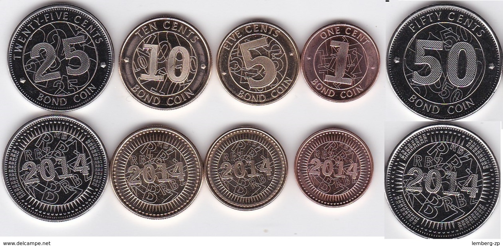 Zimbabwe - Set 5 Coins 1 + 5 + 10 + 25 + 50 Cents Bond Coin 2014 UNC - Lemberg-Zp - Zimbabwe