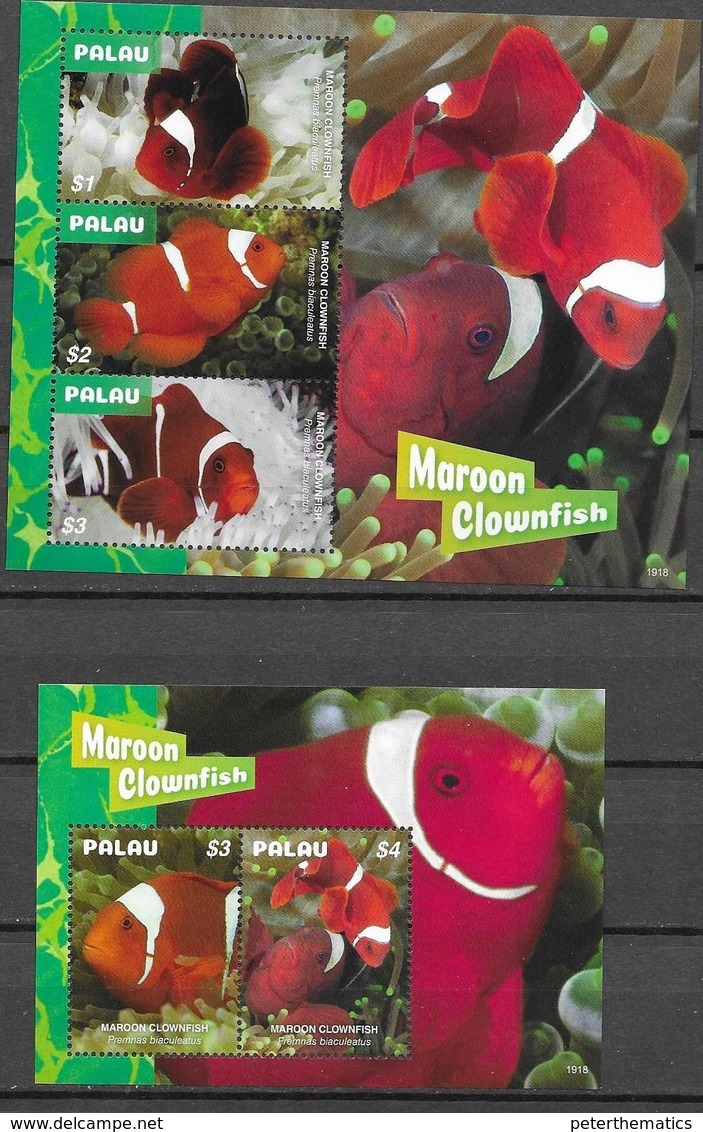 PALAU, 2020, MNH, FISH, MAROON CLOWNFISH, 2  SHEETLETS - Fishes