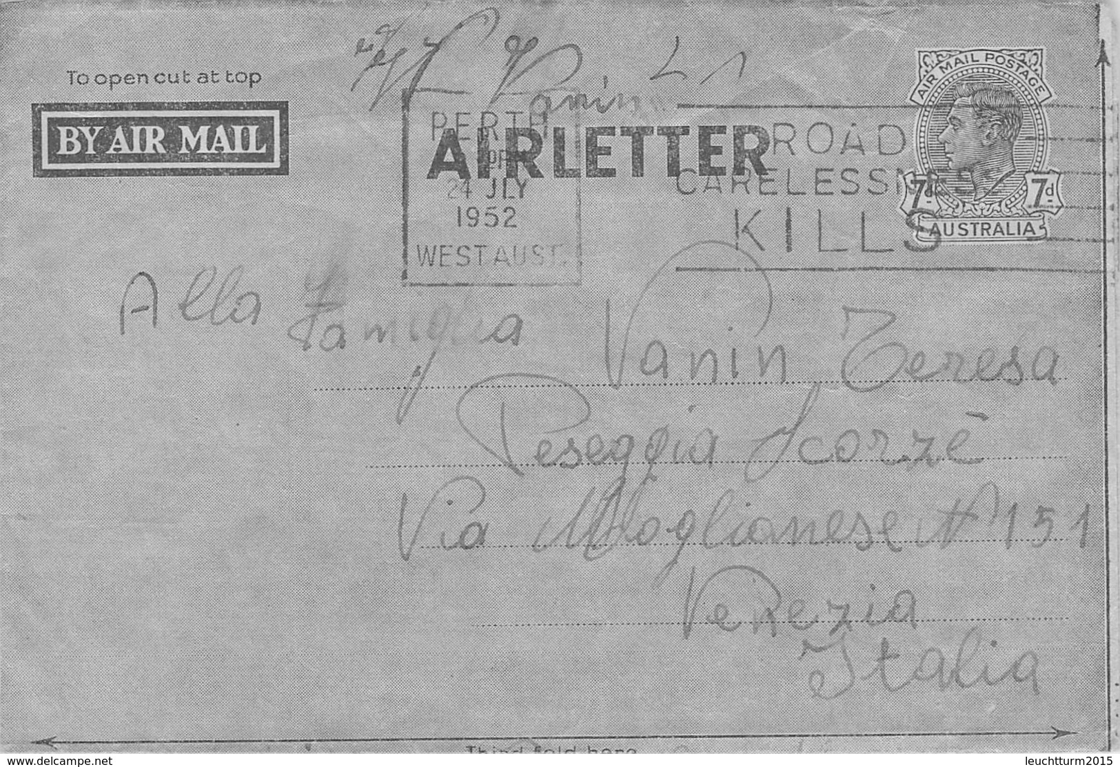 AUSTRALIA - AEROGRAMME 1952  PERTH  - ITALY /ak1001 - Aerogrammi