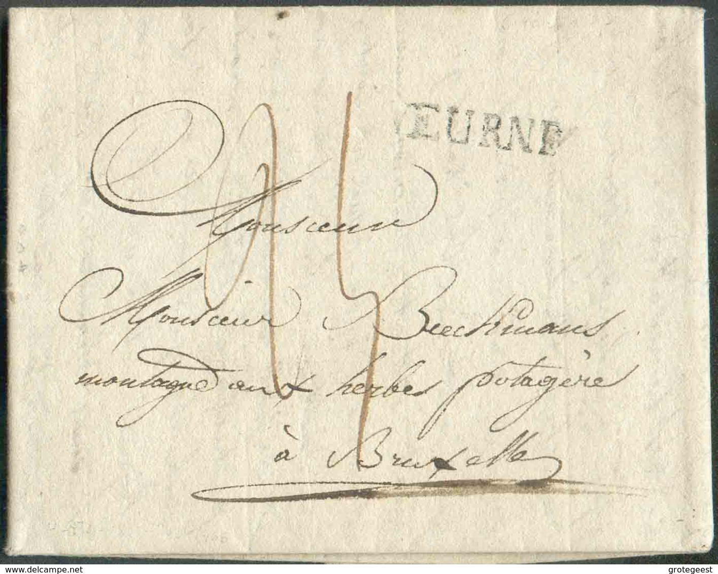 LAC De FURNES Le 5 Août 1827, Griffe VEURNE Et Port De 25 Cents Vers Bruxelles. Très Frais. - TTB - 15526 - 1815-1830 (Periodo Holandes)