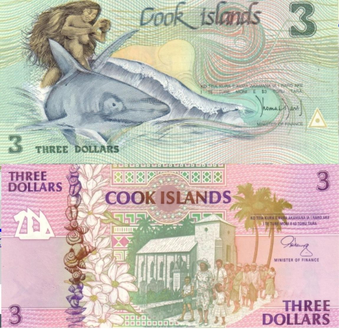 COOK ISLANDS 3 + 3 Dollars ND (1992) P 6 7 UNC - Cook