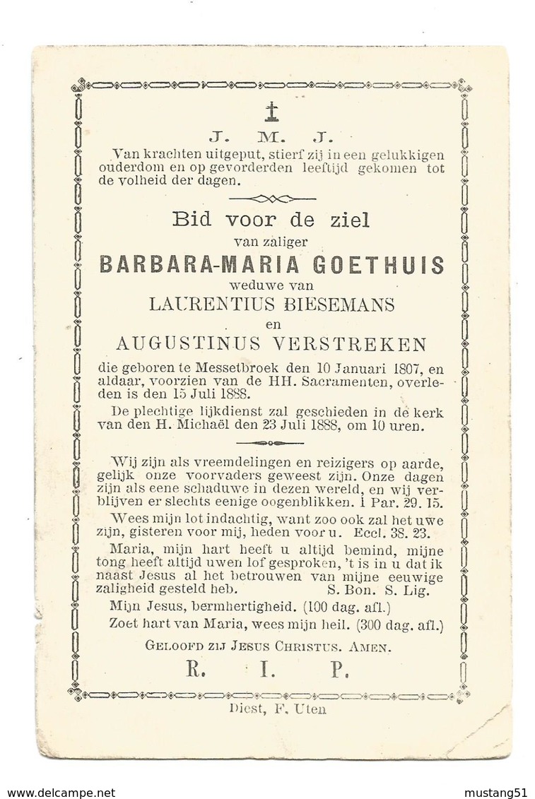 Oud Doodsprentje Barbara Maria Goethuis Messelbroek 1807-1888 - Santini