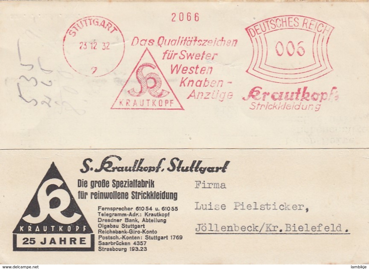 Deutsches Reich Werbung Postkarte 1932 Rotfrankerung - Autres & Non Classés