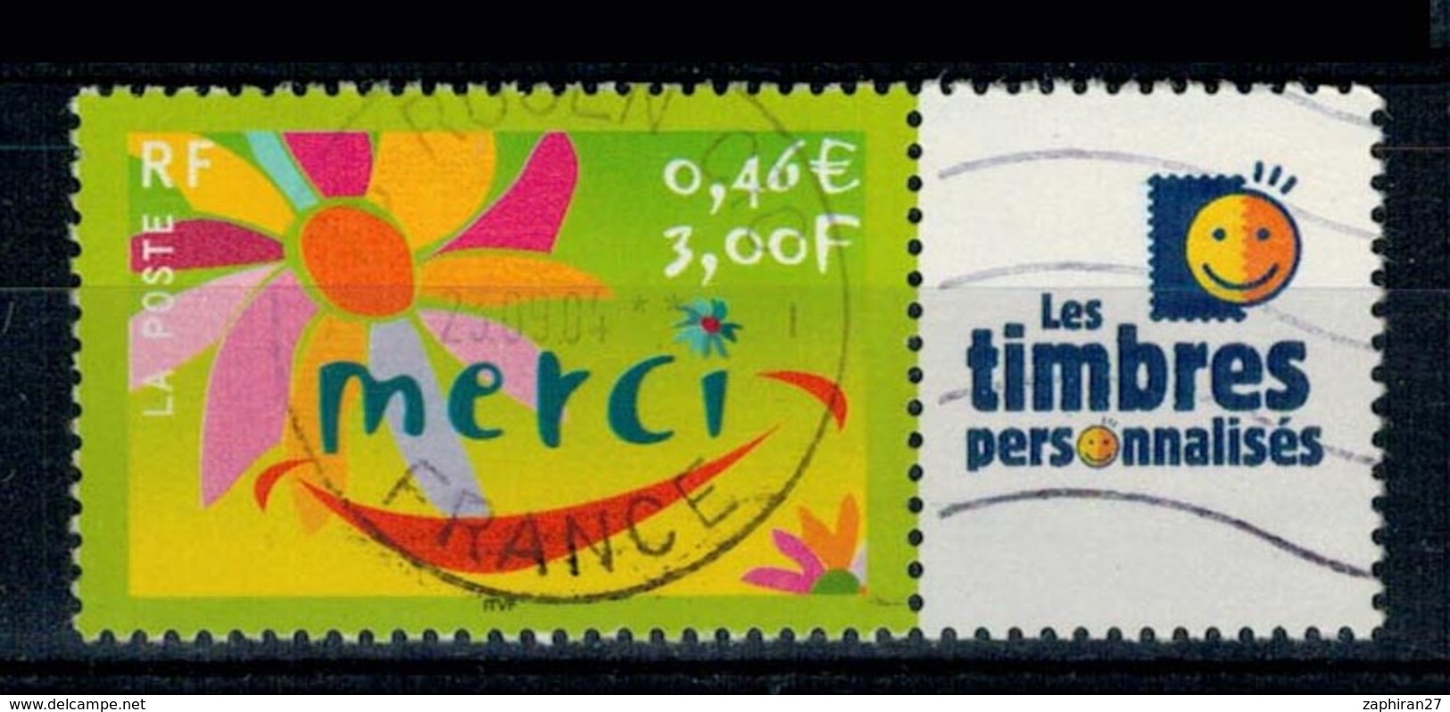 2001 N 3433 MERCI VIGNETTE PERSONNALISE OBLITERE CACHET ROND  #229# - Used Stamps