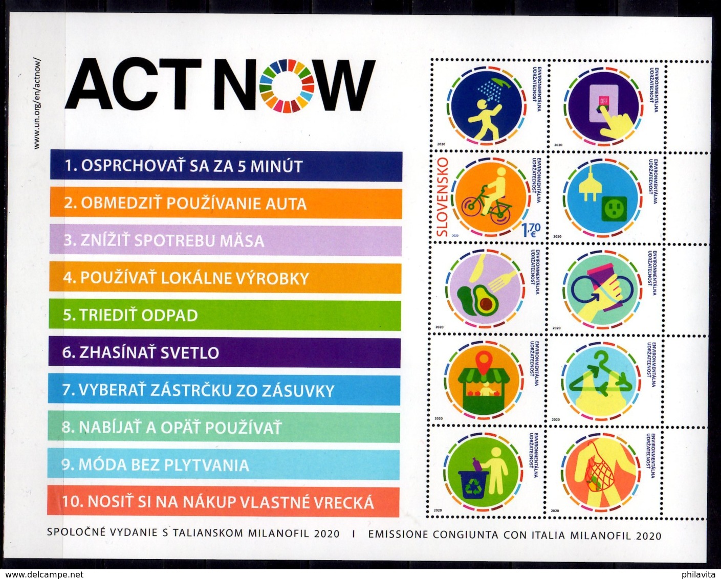 2020 Slovakia ACT NOW UN Agenda Joint Issue With Italy Milanofil 2020  SS MNH** Environment Protection Sastainable World - Ungebraucht