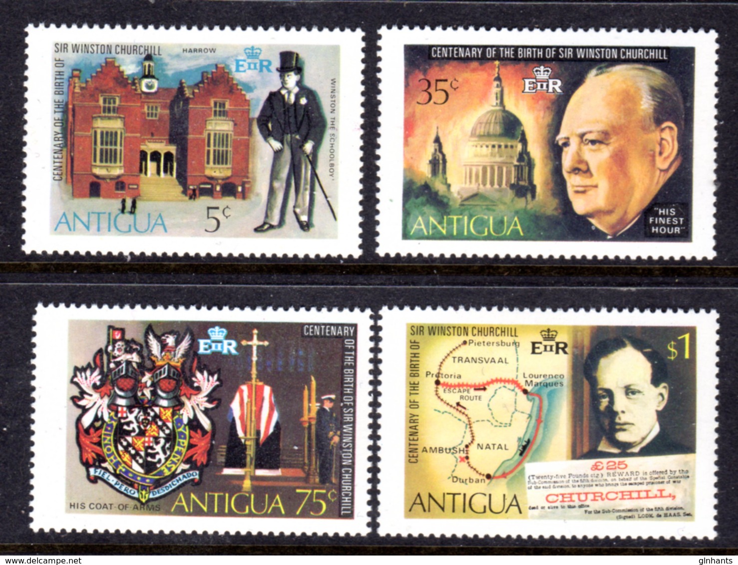 ANTIGUA - 1974 CHURCHILL ANNIVERSARY SET (4V) FINE MNH ** SG 408-411 - 1960-1981 Autonomia Interna