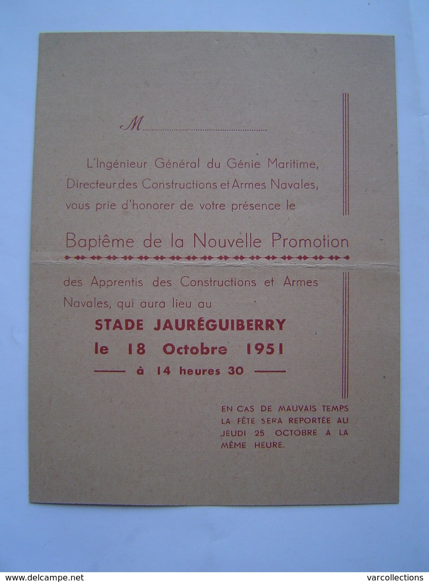 BAPTEME 1951 : PROMOTION APPRENTIS DCAN - PORT DE TOULON ( VAR ) - Documenti