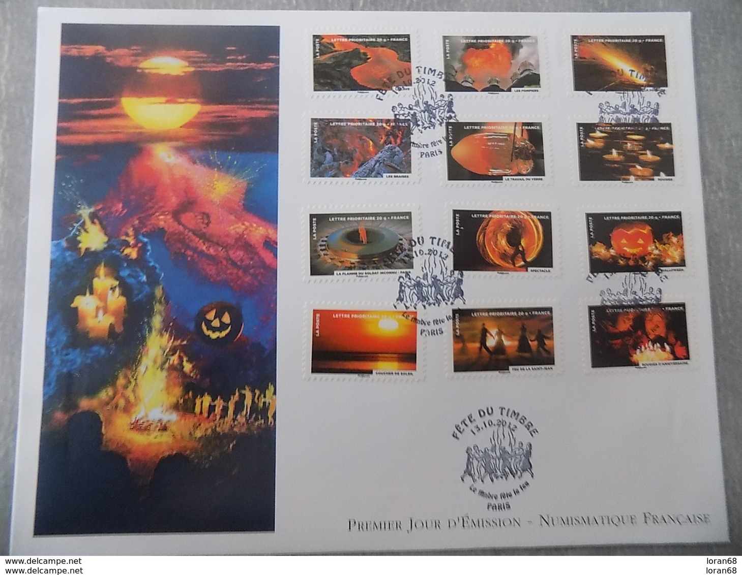 FDC Grand Format France 2012 : Fête Du Timbre, Le Timbre Fête Le Feu (série Complète 12 Timbres) - 2010-2019