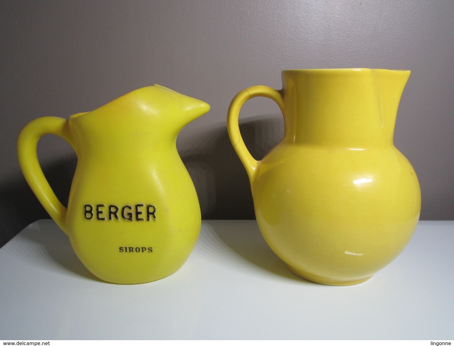 Carafe, Pichet En Faïence Jaune ANISETTE + PICHET BERGER SIROPS En PLASTIQUE Jaune - Carafes