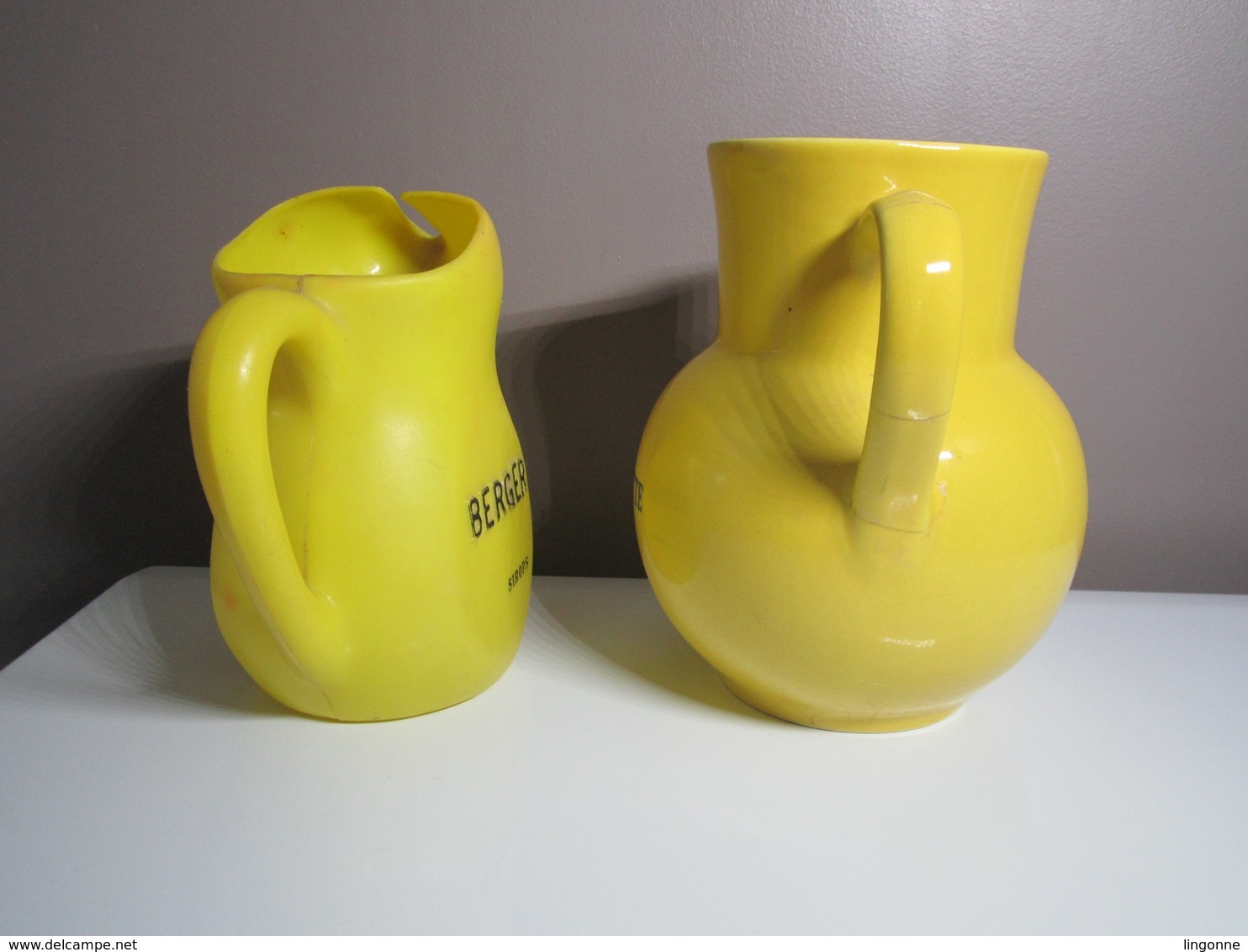 Carafe, Pichet En Faïence Jaune ANISETTE + PICHET BERGER SIROPS En PLASTIQUE Jaune - Carafes