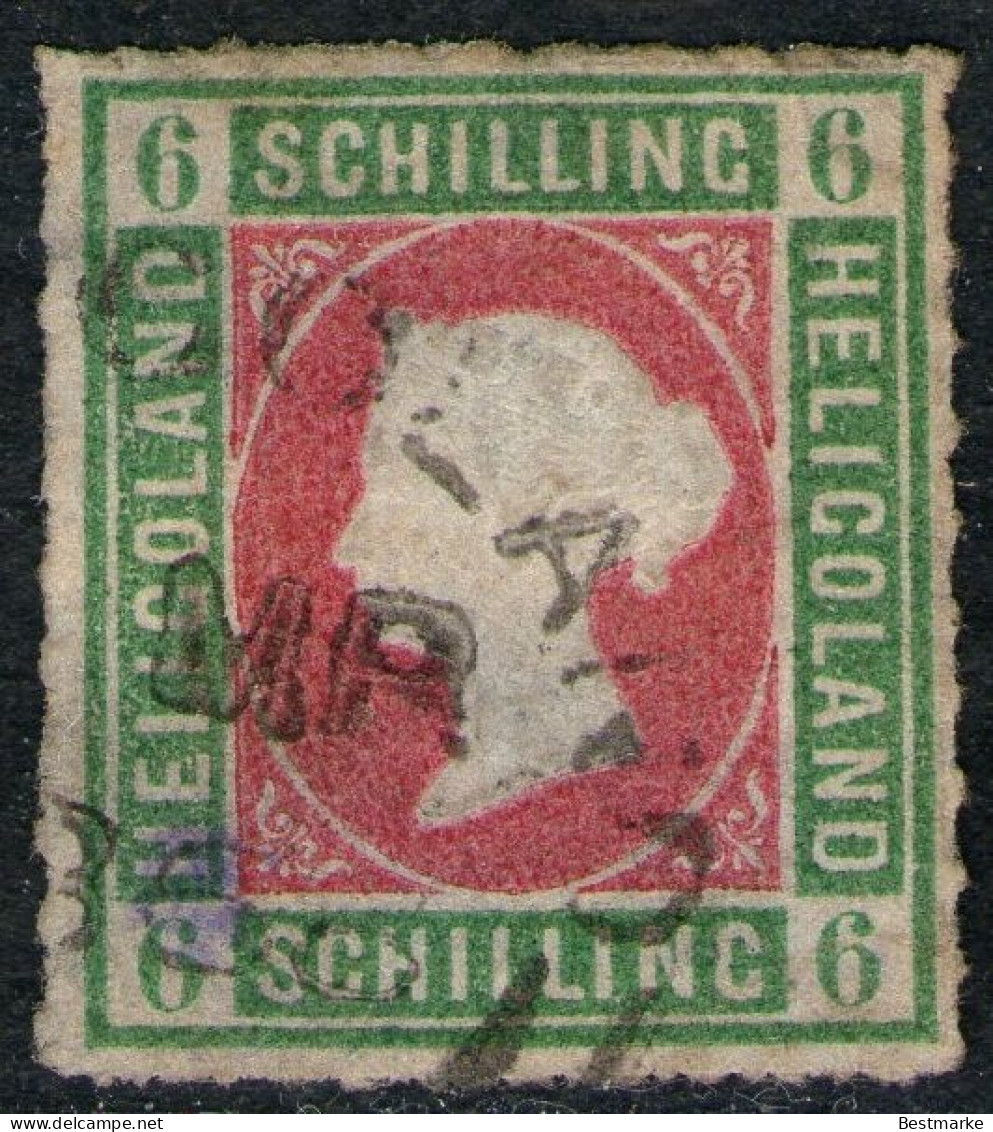 Heligoland MR 1868 Auf 6 Shilling Karmin/grün - Helgoland Nr. 4 - Signiert - Heligoland