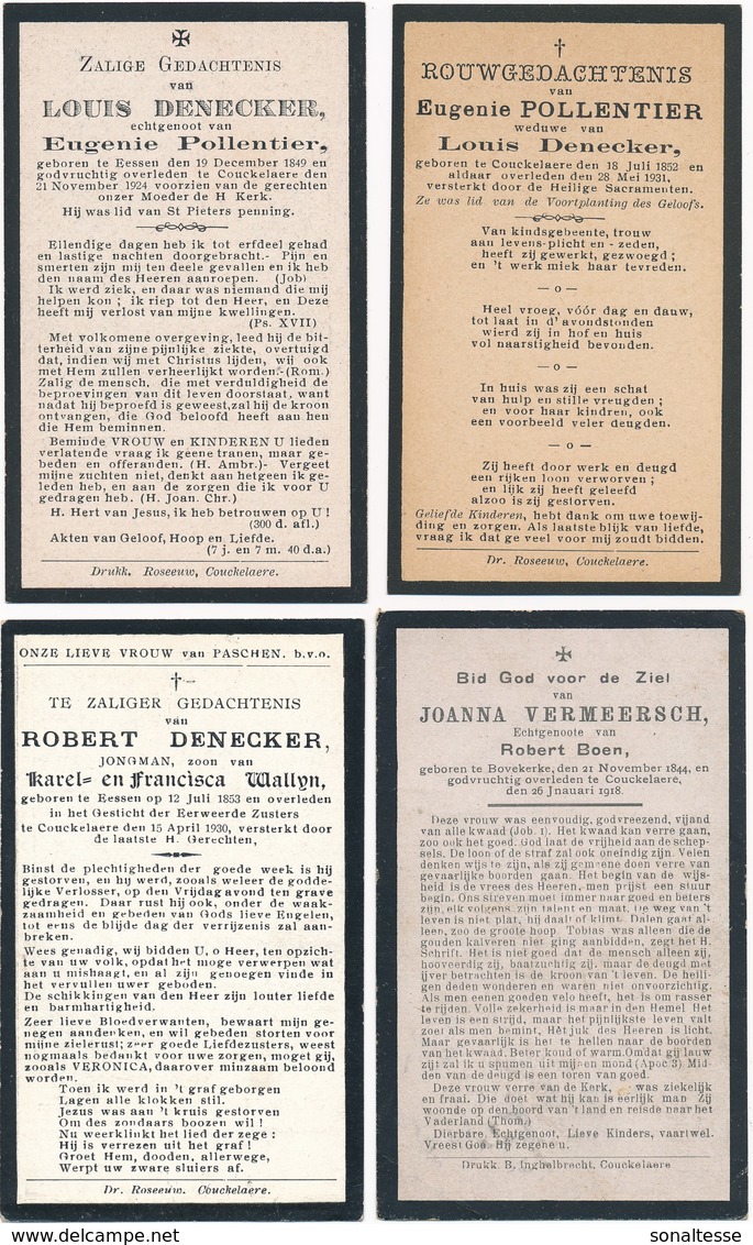 Koekelare / 4x Doodsprent / Bidprent  / Data Overlijden Tussen 1918 - 1931 - Images Religieuses