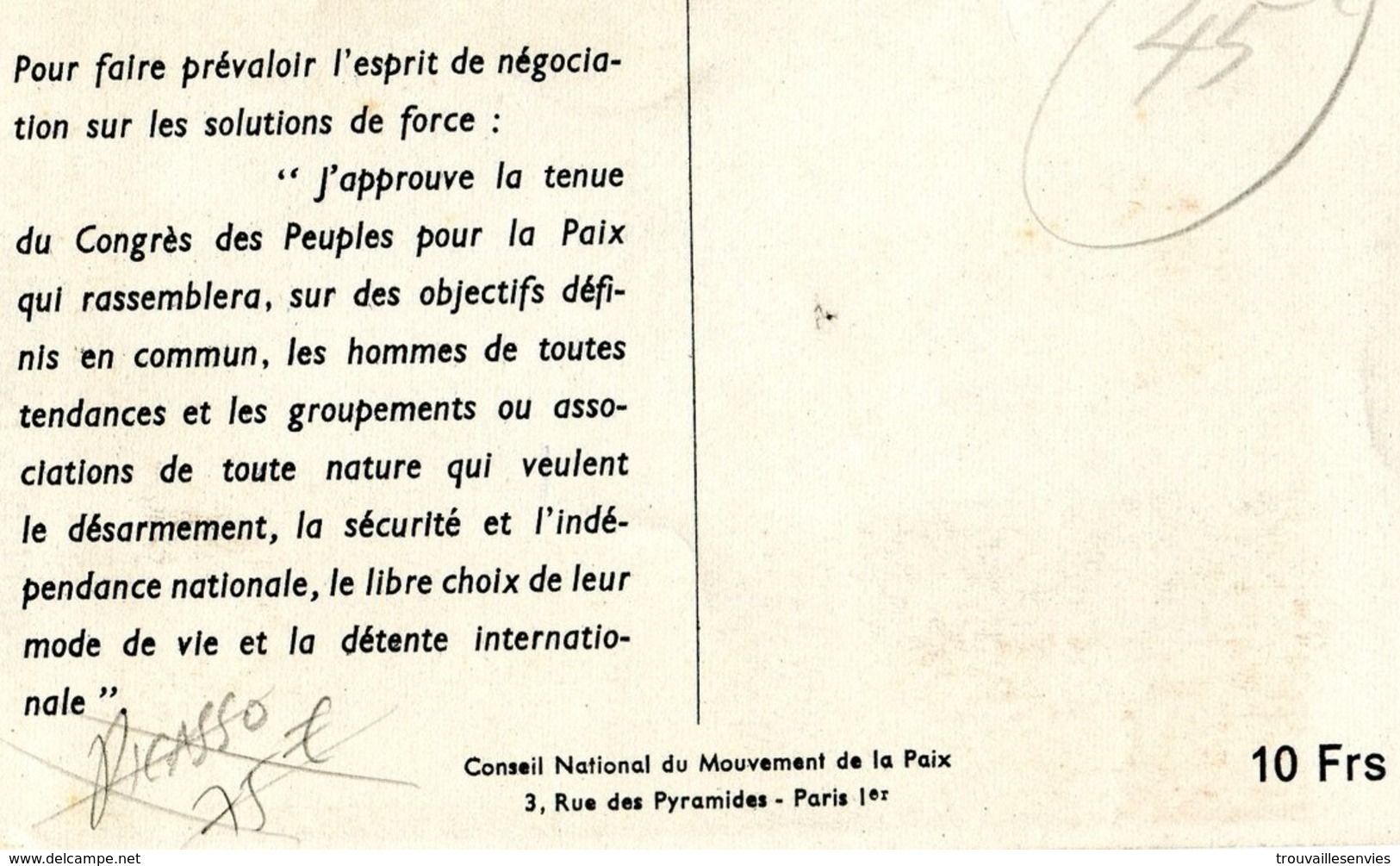 ILLUSTRATEUR ( Picasso Sous Réserve ) - JEUNE ENFANT à La COLOMBE - Vienne 5-12-1952 - Congrès .... Pour La Paix - Picasso