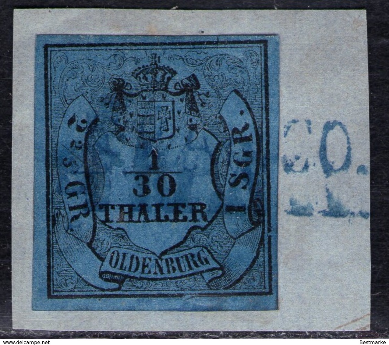 Franco Auf 1/10 Thaler Blau - Oldenburg Nr. 2 III Auf Briefstück - Oldenbourg