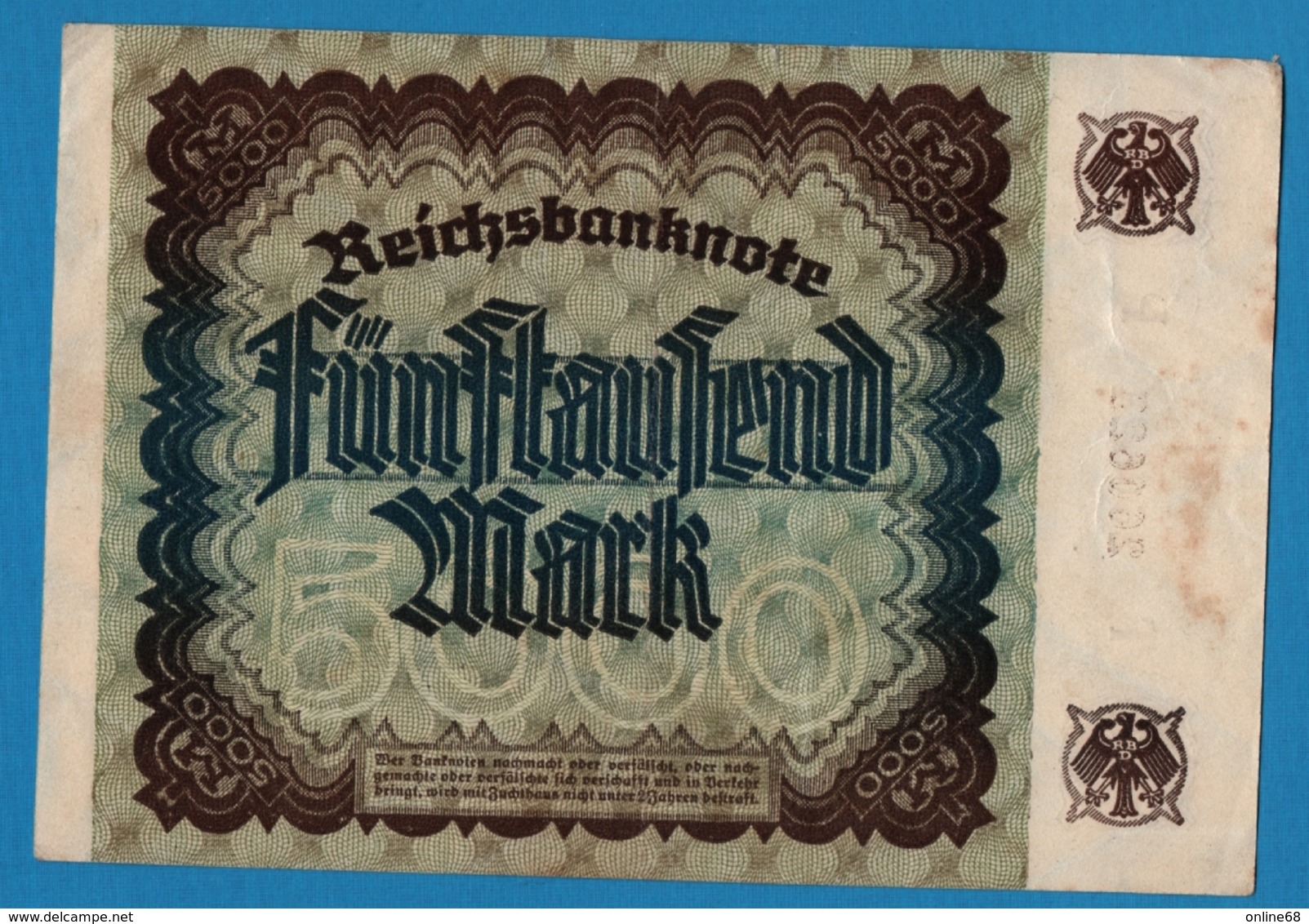 DEUTSCHES REICH 		5000 Mark	02.12.1922    # T 260624 P  P# 81a   ( 6 Digit Serial #) - 5.000 Mark