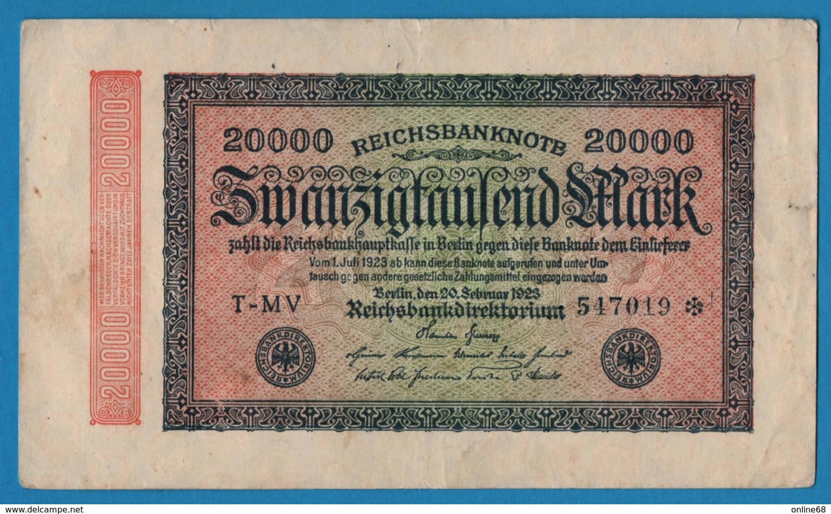 DEUTSCHES REICH 		20000 Mark	20.02.1923	# T-MV 547019*  P# 85a - 20000 Mark