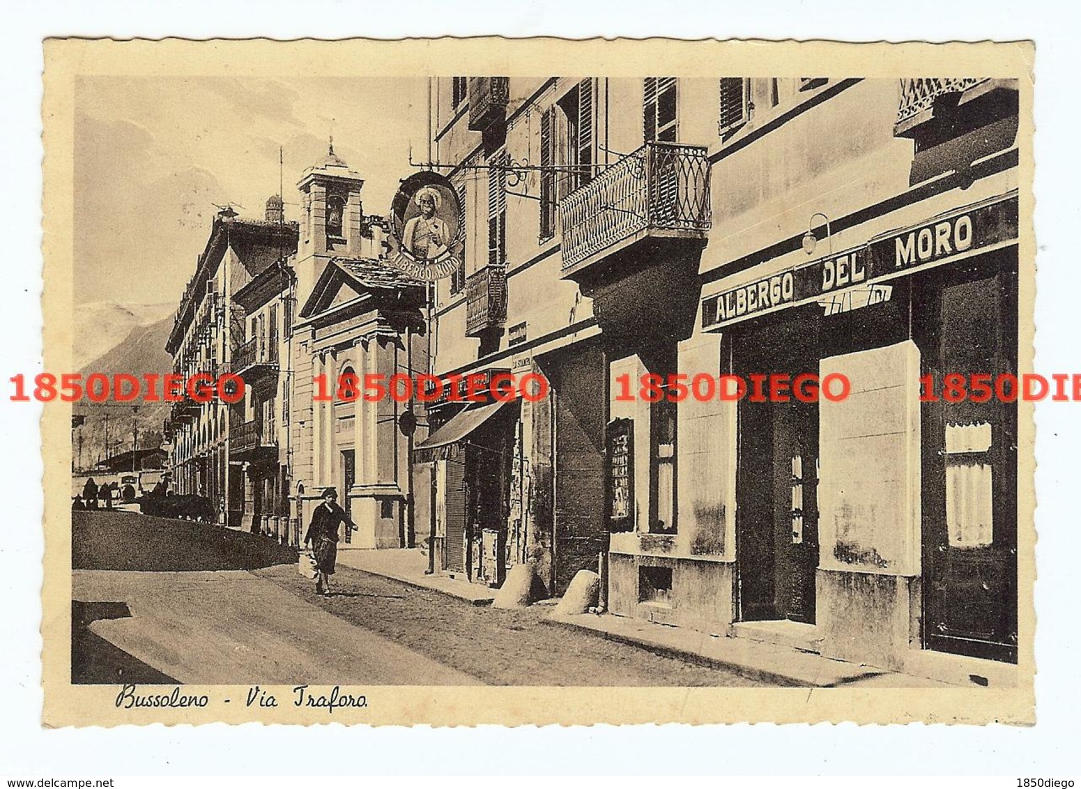 BUSSOLENO - VIA TRAFORO F/GRANDE VIAGGIATA 1940 ANIMATA ALBERGO DEL MORO - Moncalieri