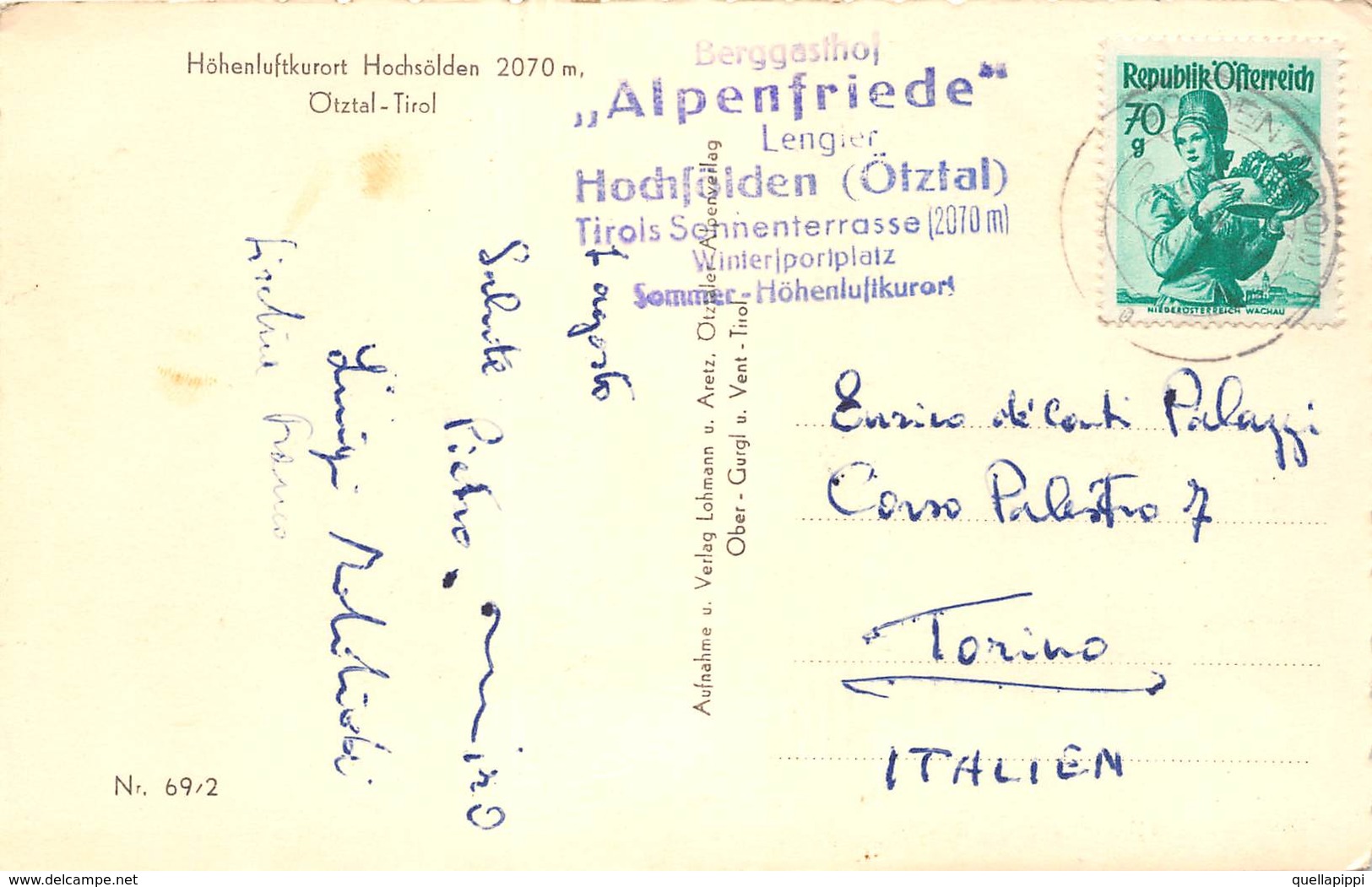010220 "HOHENLUFTKURORT HCHSOLDEN OLTZTAL - TIROL - HOTEL ENZIAN" VEDUTA. CART  SPED - Hall In Tirol