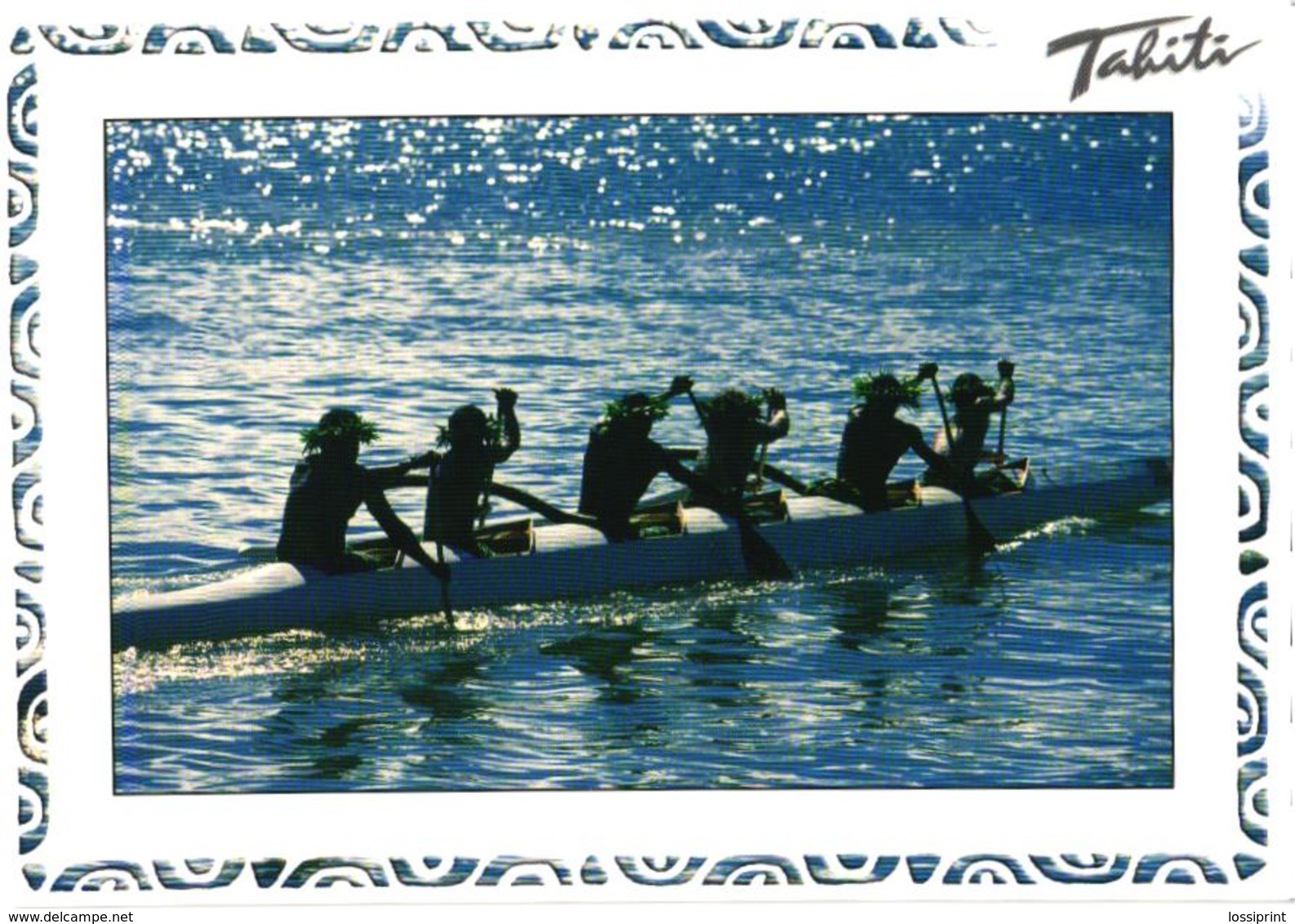 Tahiti Island, Men In Canoe - Oceania