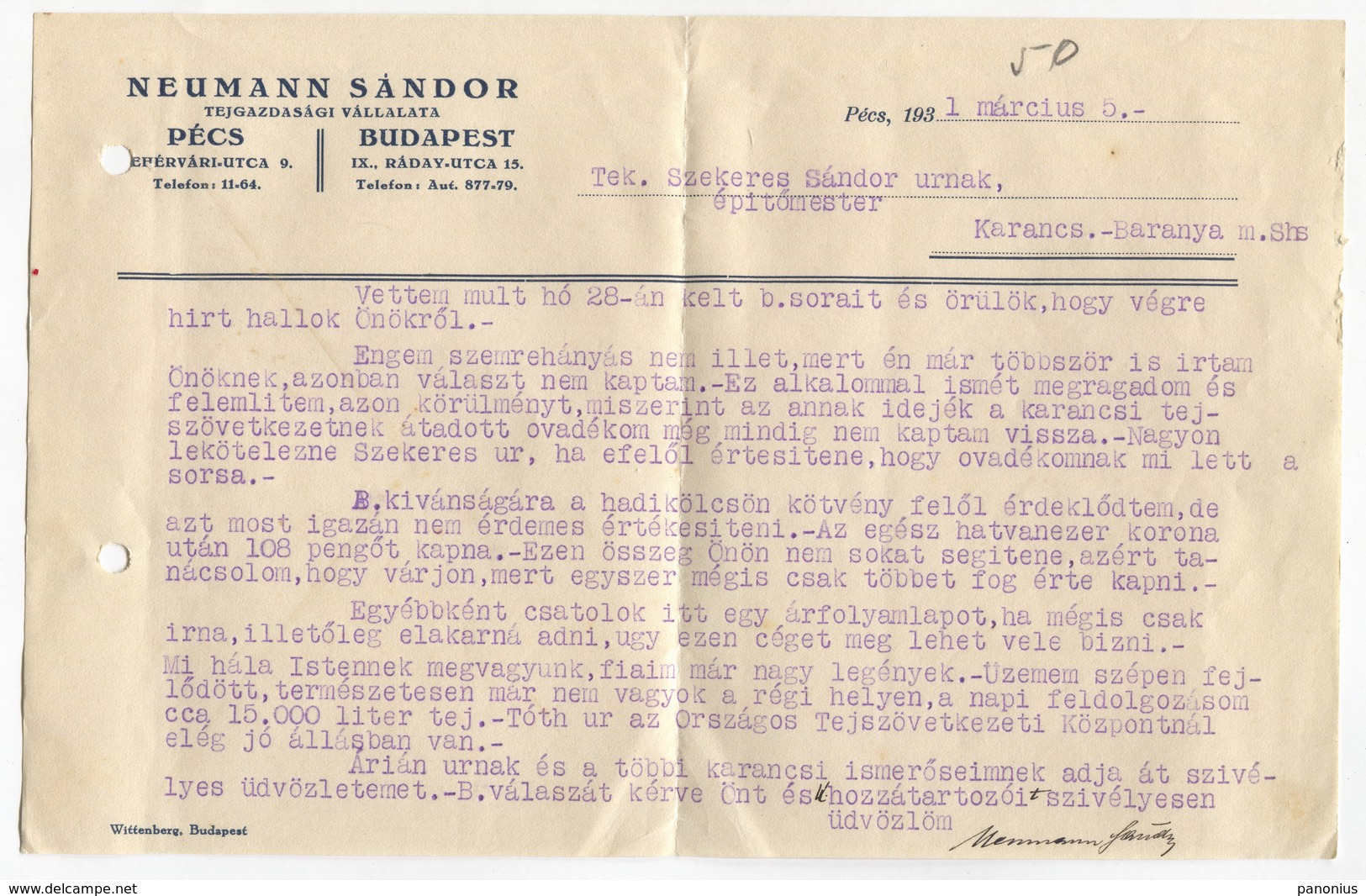 HUNGARY - OLD LETTER 1931. MEMORANDUM NEUMANN SANDOR, TRAVELED TO KARANCS SHS YUGOSLAVIA - Baranya